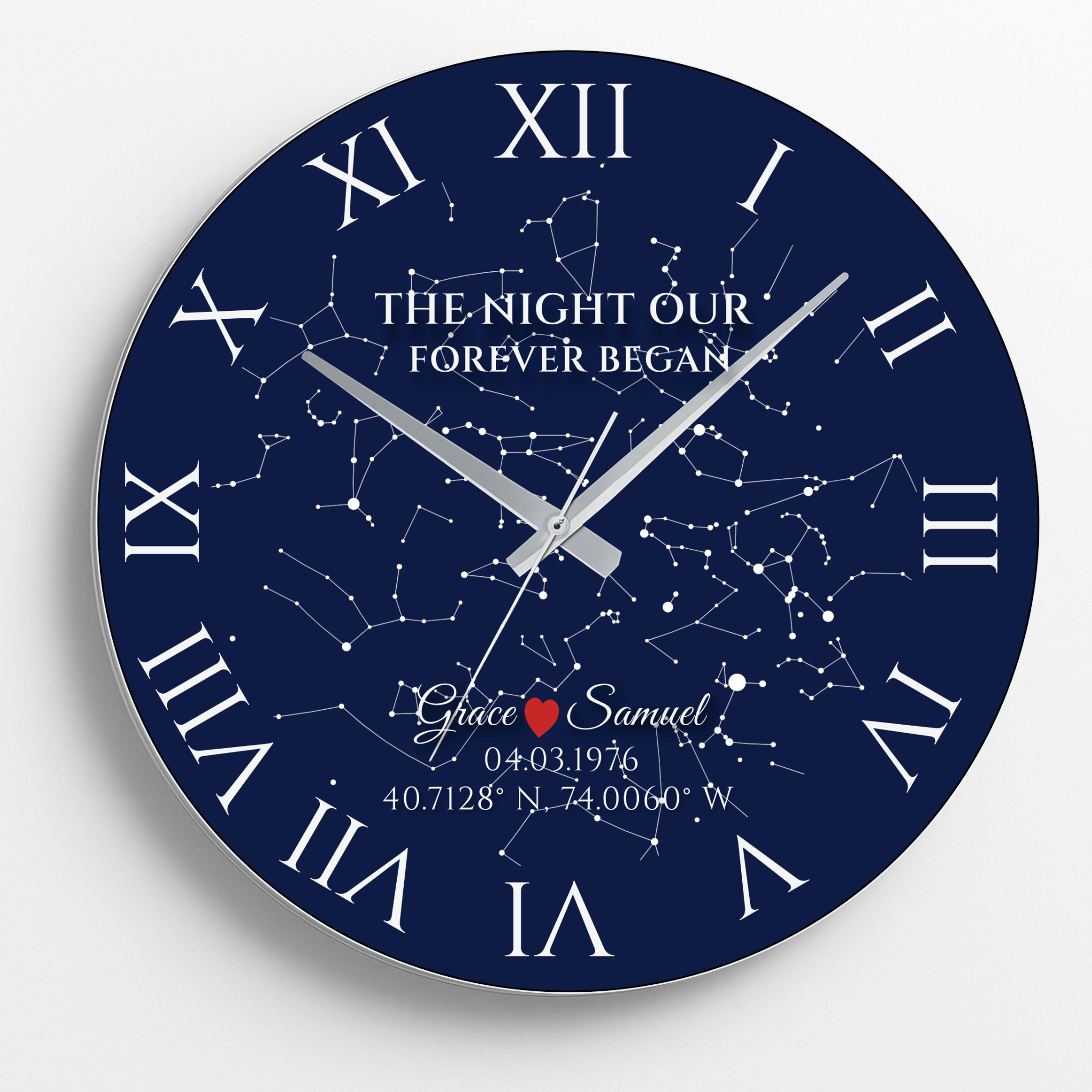 Color variant of the custom Night Sky Star Map Clock featuring alternative tones and personalized celestial print on tempered glass.