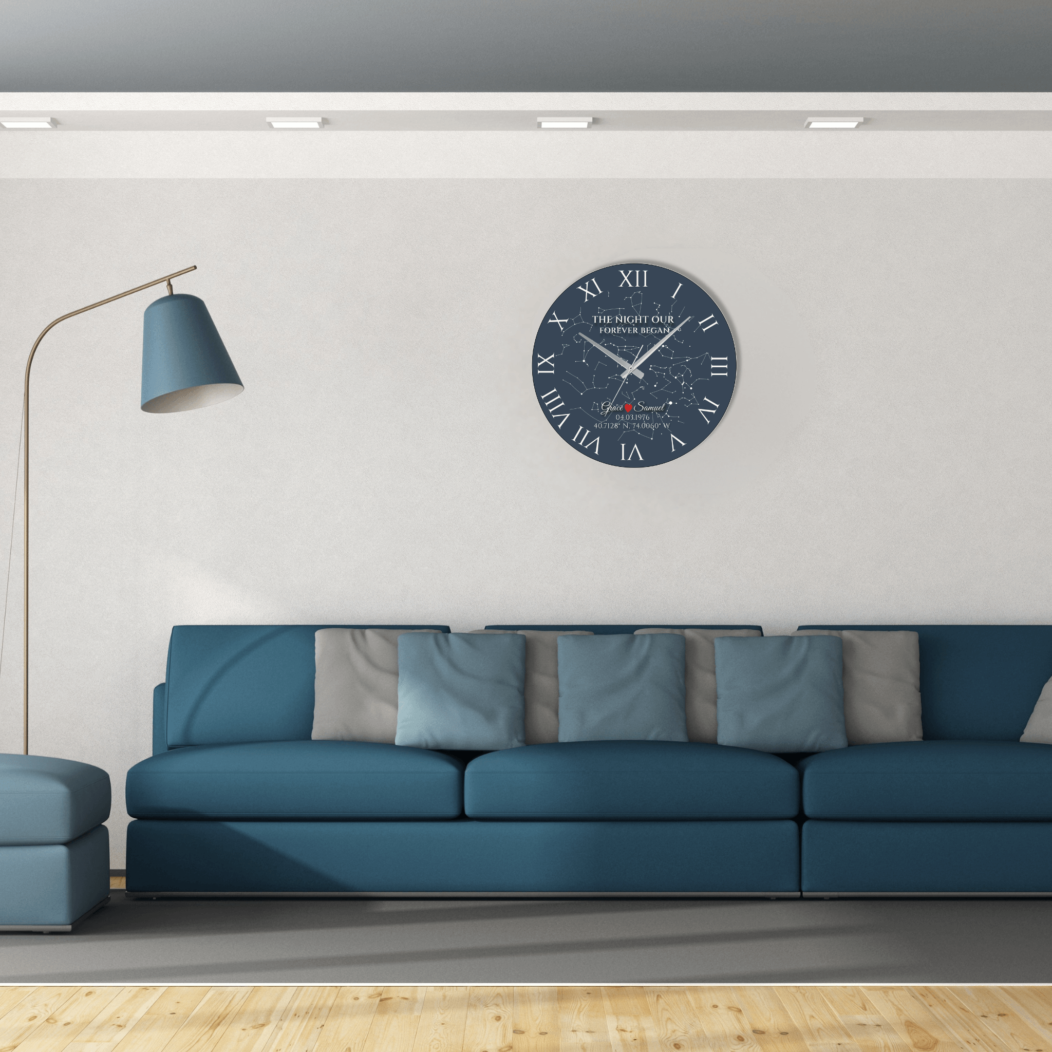 Second variant of the custom Night Sky Wall Clock, personalized for anniversary, wedding or romantic gift occasions